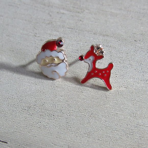 Santa Claus Rudolph Christmas earrings Season Greeting Happy Holidays - Picture 4 of 11
